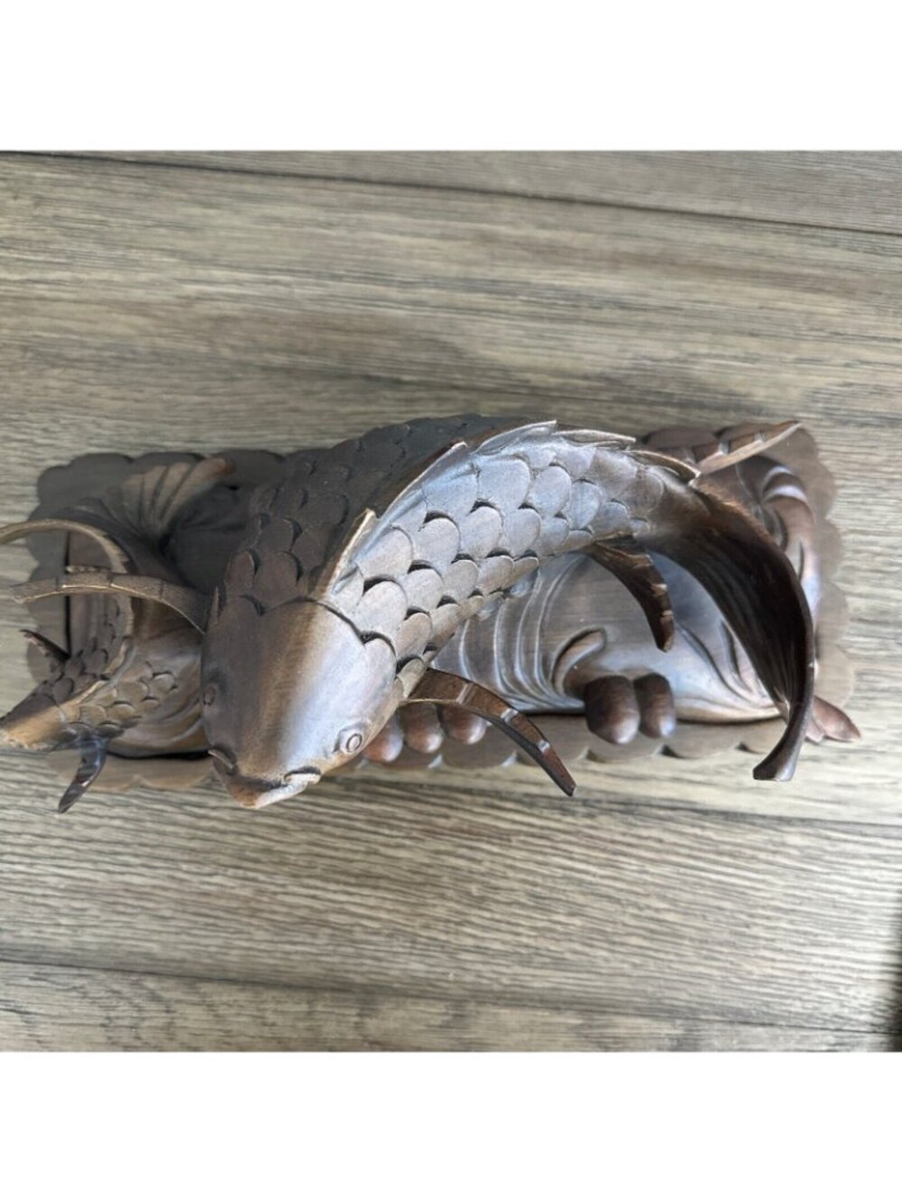Smoking Carp Leaping Over The Dragon Gate Boxwood Hand Carved Vtg Decor Candle - Picture 5 of 16